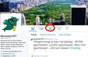 1000 Follower auf Twitter Fast 1000 Follower auf Twitter